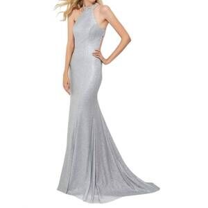 NEW ANGELA & ALISON sequin halter prom dress in silver